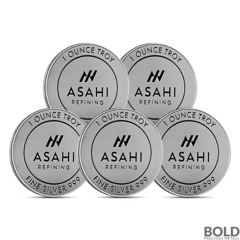 1 oz Asahi Logo Silver Round .999 Fine Silver (Lot of 5)