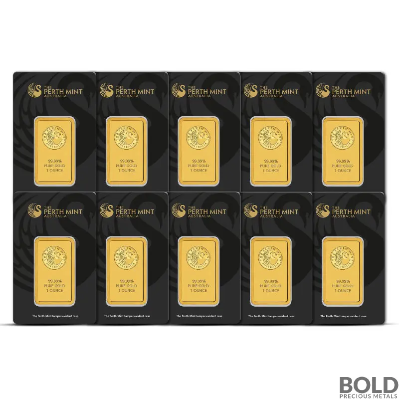 1 oz Perth Mint Gold Bar (Lot of 10)