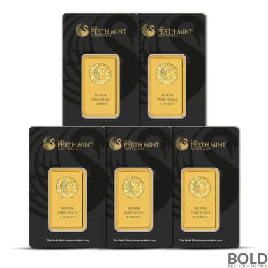 1 oz Perth Mint Gold Bar (Lot of 5)