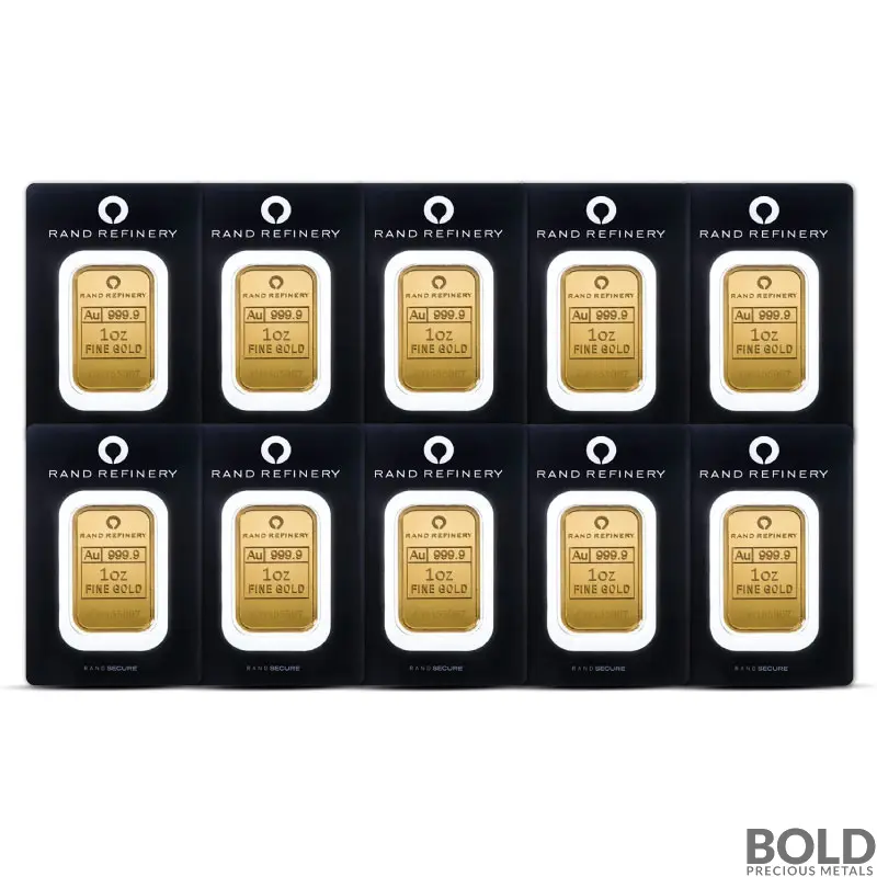 1 oz Rand Refinery Elephant Gold Bar (Lot of 10)