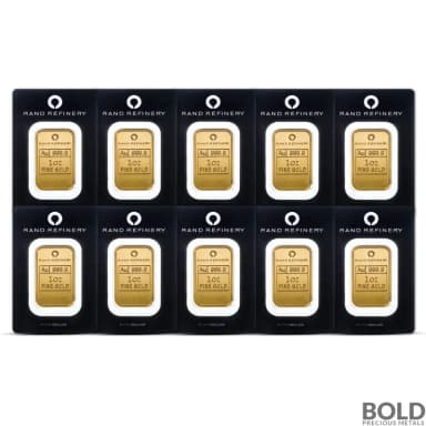 1 oz Rand Refinery Elephant Gold Bar (Lot of 10)