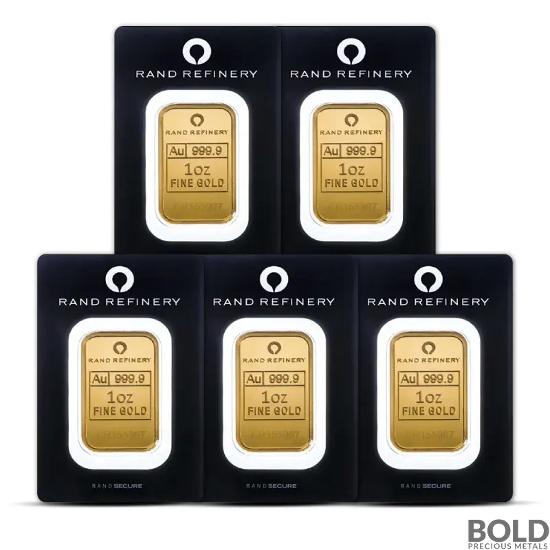 1 oz Rand Refinery Elephant Gold Bar (Lot of 5)