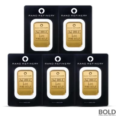 1 oz Rand Refinery Elephant Gold Bar (Lot of 5)