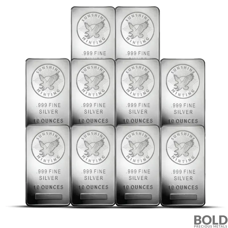 10 oz Sunshine Mint Silver Bar (Lot of 10)
