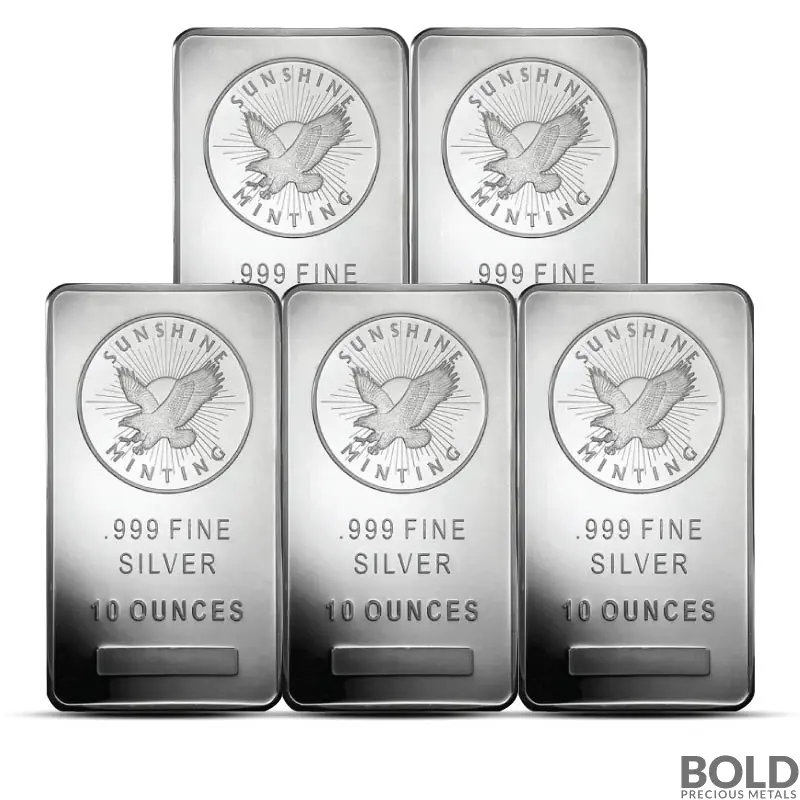 10 oz Sunshine Mint Silver Bar (Lot of 5)