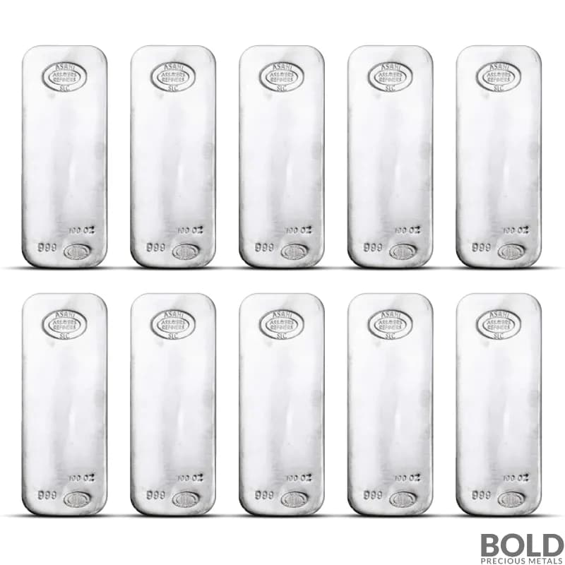 100 oz Asahi Silver Bar - Lot of 10 (Random)
