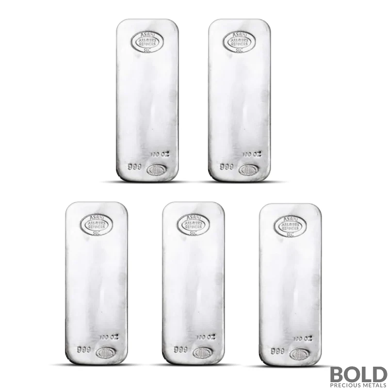 100 oz Asahi Silver Bar - Lot of 5 (Random)