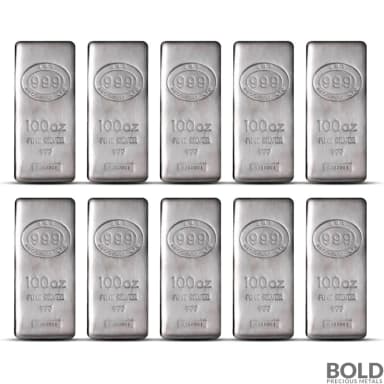 100 oz JBR Silver Bar - Lot of 10