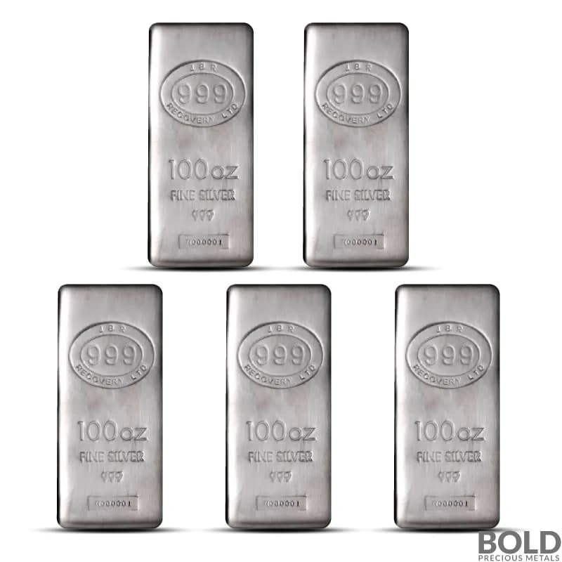 100 oz JBR Silver Bar - Lot of 5