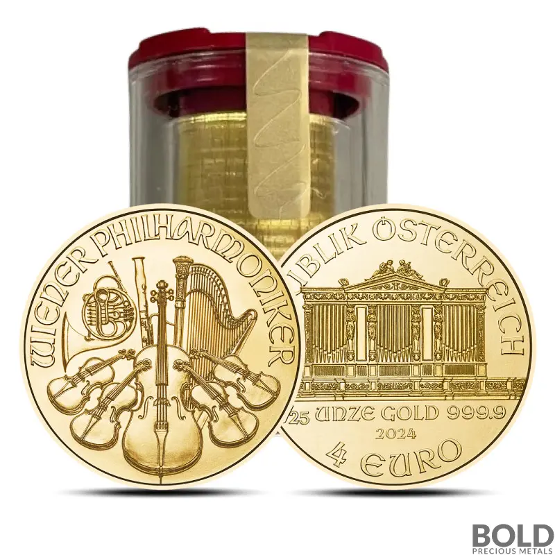 2024 1/25 oz Austrian Gold Philharmonic - 1 Roll of 20 BU Coins in Mint Tube