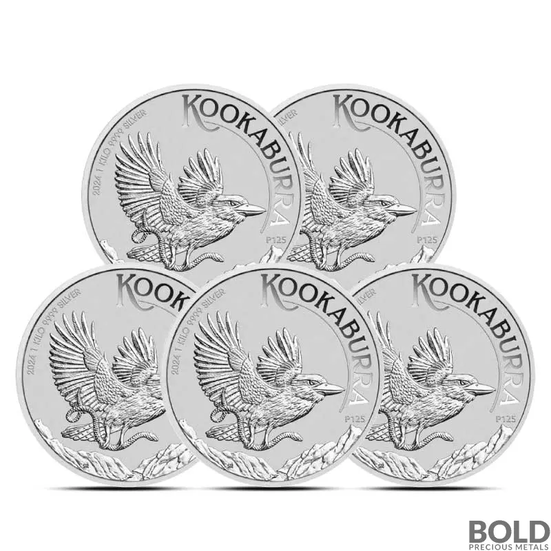 2024 1 Kilo Perth Kookaburra Silver Coin (BU, Lot of 5)