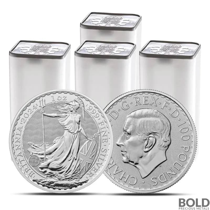 2024 1 oz British Royal Mint Britannia Silver 100 Coins in 4 Tubes (BU)