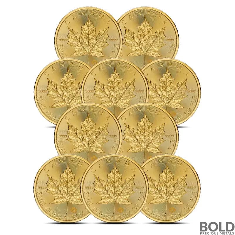 2024 1 oz Canadian Maple Leaf Gold Coin BU - Lot of 10