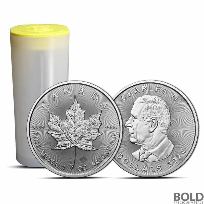 2024 1 oz Canadian Maple Leaf Silver Tube (25 Coins, BU)