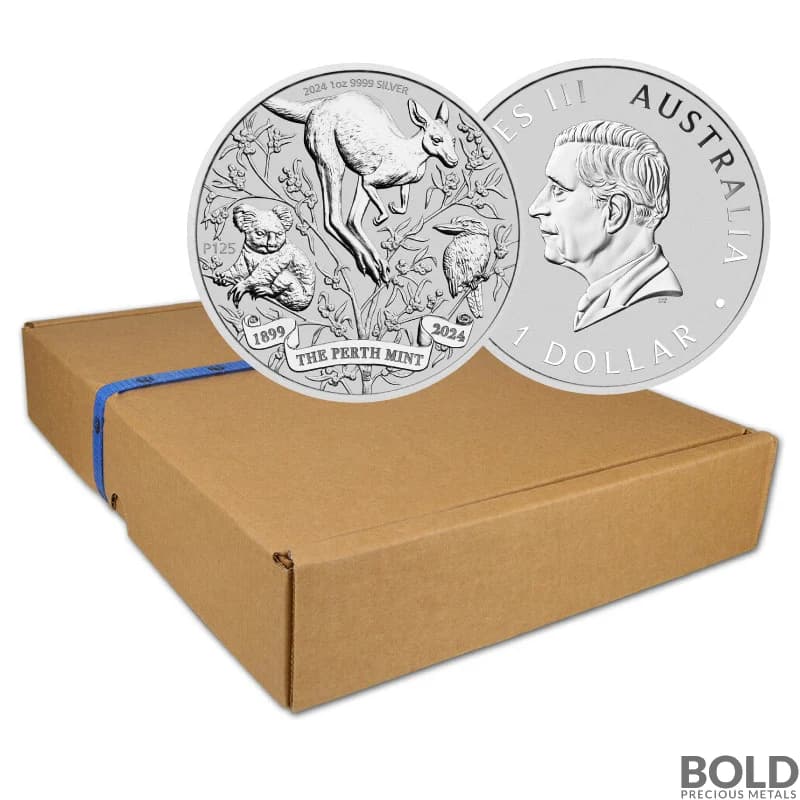 2024 1 oz Perth Mint 125th Anniversary Silver Coin - Box of 100 (BU)