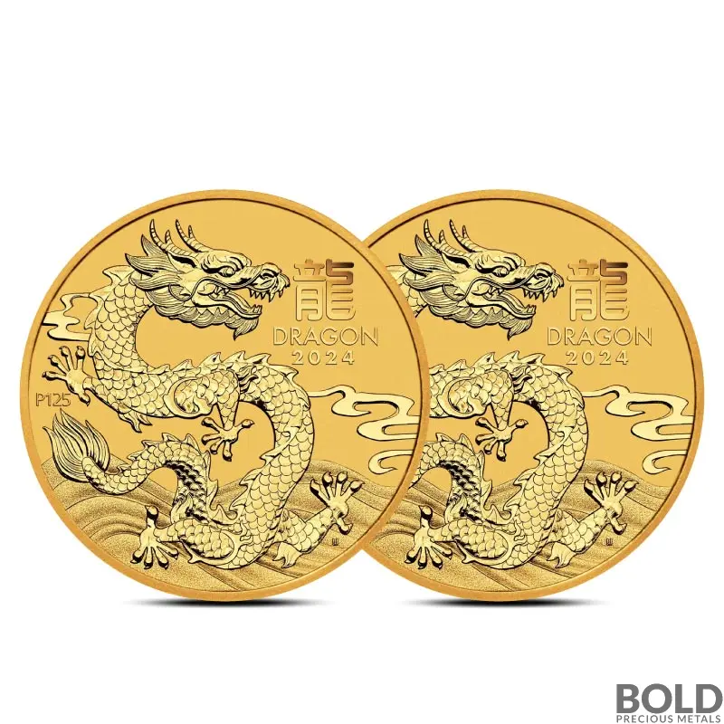 2024 2 oz Perth Lunar Year of the Dragon Gold Coin BU (Lot of 2)