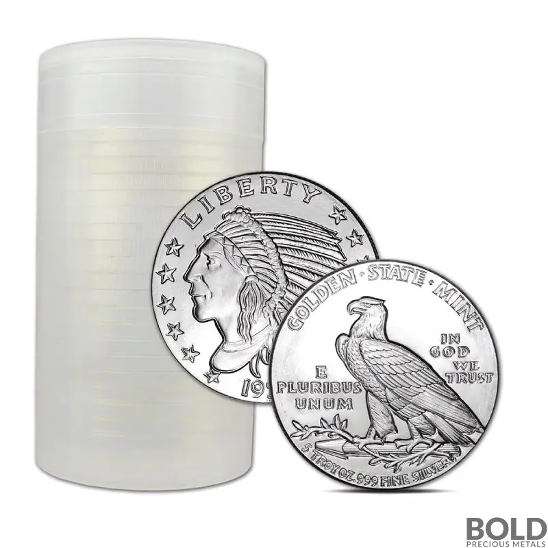 5 oz Incuse Indian Silver Round (Tube of 20)