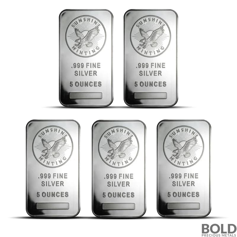 5 oz Sunshine Mint Silver Bar - Lot of 5