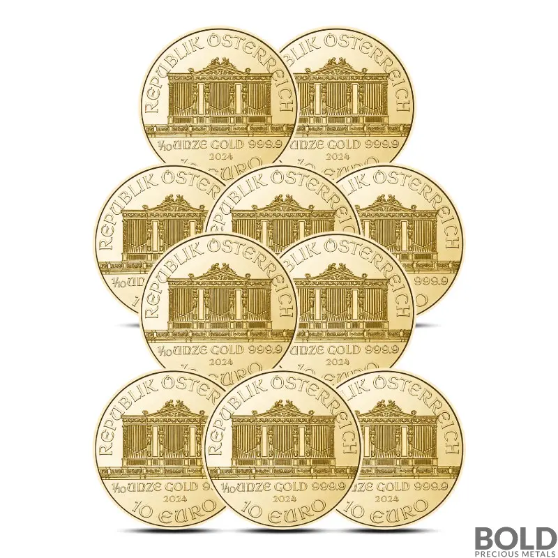 Lot of 10 - 2024 1/10 oz Austrian Philharmonic Gold Coin (BU)