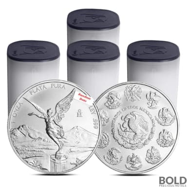 Lot of 100 - Random Date 1 oz Mexican Libertad Modern Design Silver Coin BU (4 Tube of 25)