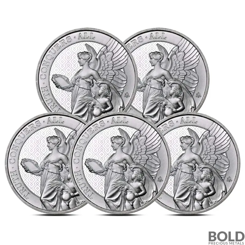 Lot of 5 - 2022 St Helena Queen's Virtues: Truth 5 oz Silver BU