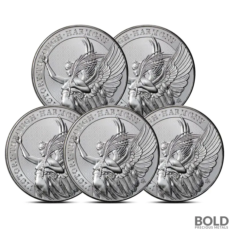 Lot of 5 - 2022 St Helena Queen's Virtues: Victory 5 oz Silver BU