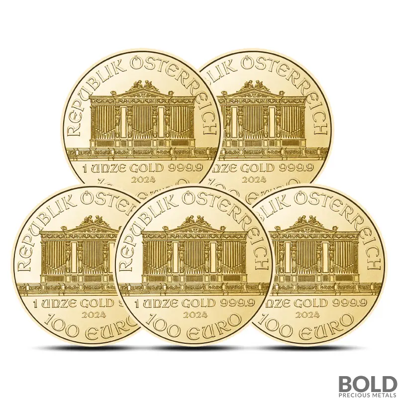 Lot of 5 - 2024 1 oz Austrian Gold Philharmonic Coin (BU)