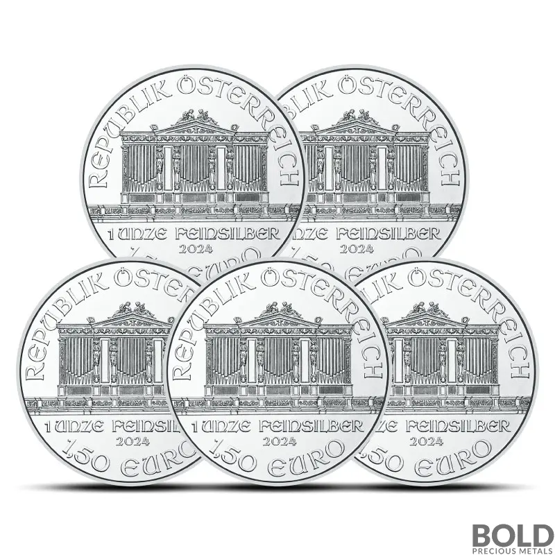 Lot of 5 - 2024 1 oz Austrian Philharmonic Silver Coin BU
