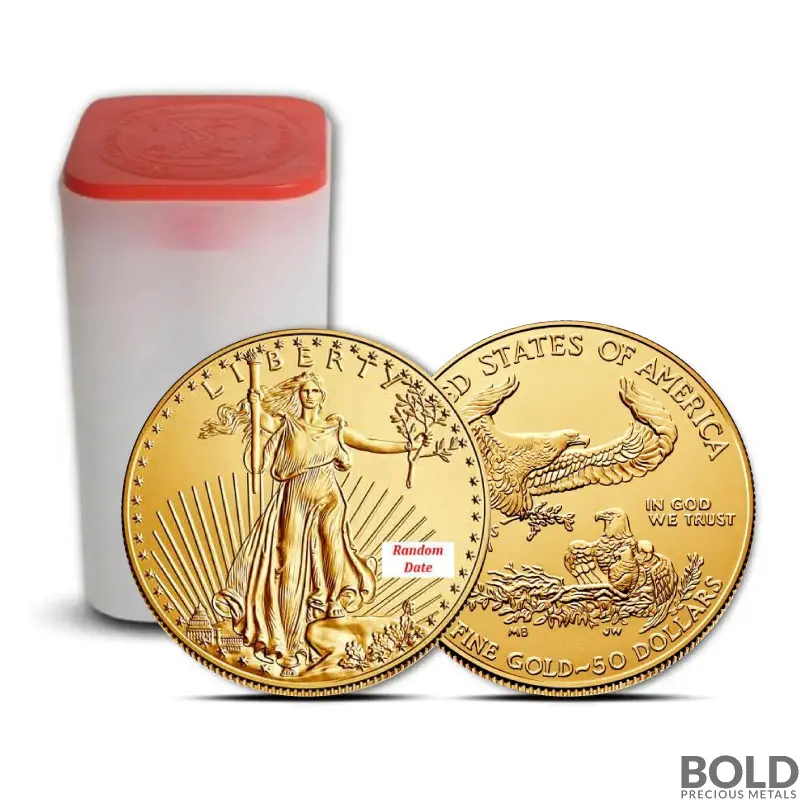 Random Date 1 oz American Eagle Gold Coin Tube - 20 Coins BU