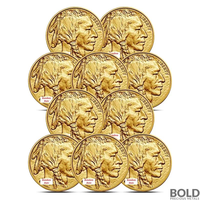 Random Year 1 oz American Buffalo Gold Coin BU - Lot of 10