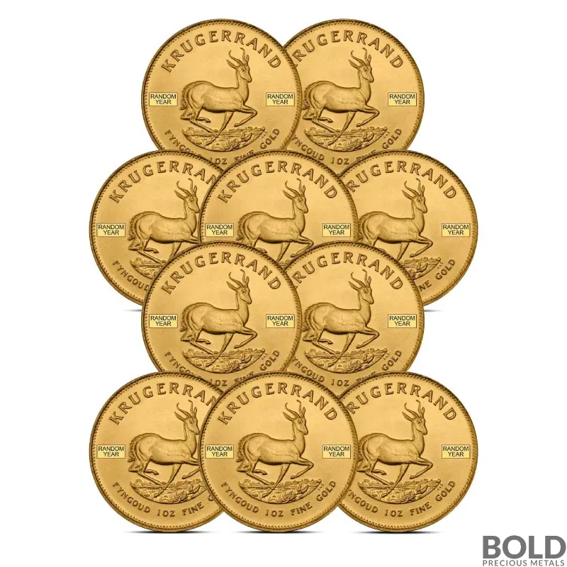1 oz South African Krugerrand Gold Coin (Random, Lot of 10)