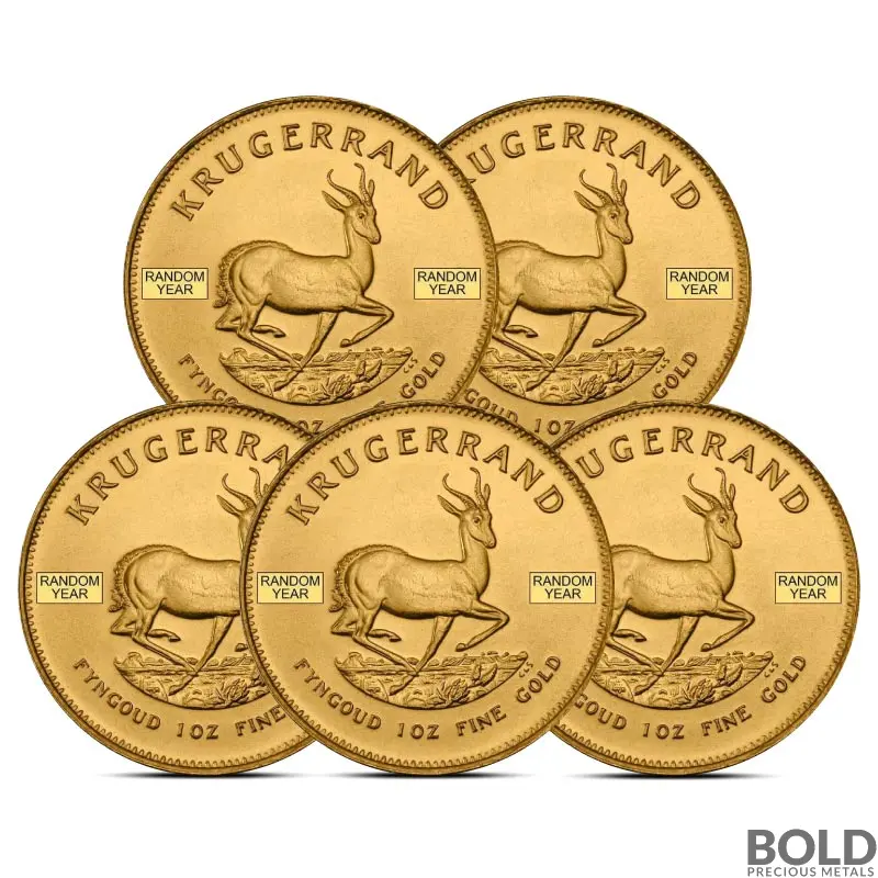 1 oz South African Krugerrand Gold Coin (Random, Lot of 5)