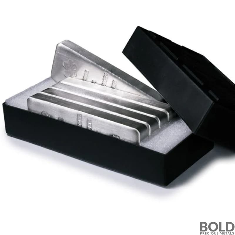 Box of 5 - 100 oz PAMP Silver Cast Bar