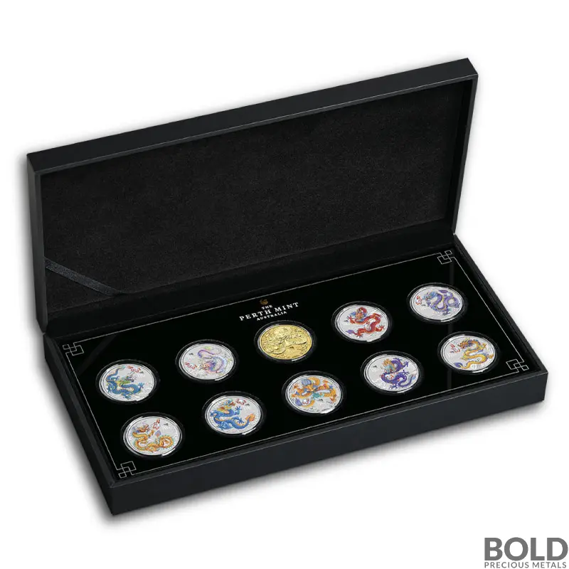 2024 10-Coin Set Perth Lunar Year of the Dragon 5 oz Silver