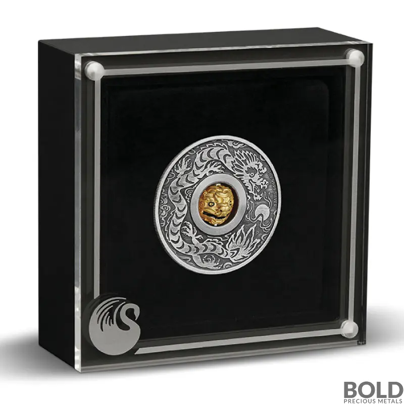 2024 1 oz Tuvalu Rotating Charm Lunar Dragon Silver Coin (Antiqued)