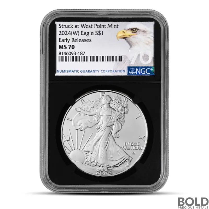 2024 (W) 1 oz America Silver Eagle Coin NGC MS70 (ER, Black Core)