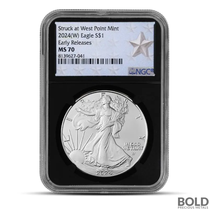 2024-(W) 1 oz America Silver Eagle Coin NGC MS70 (ER, Black Core, West Point Label)