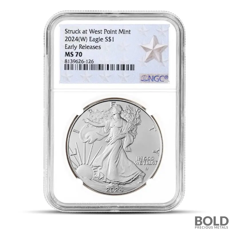 2024-(W) 1 oz America Silver Eagle Coin NGC MS70 (ER, West Point Label)