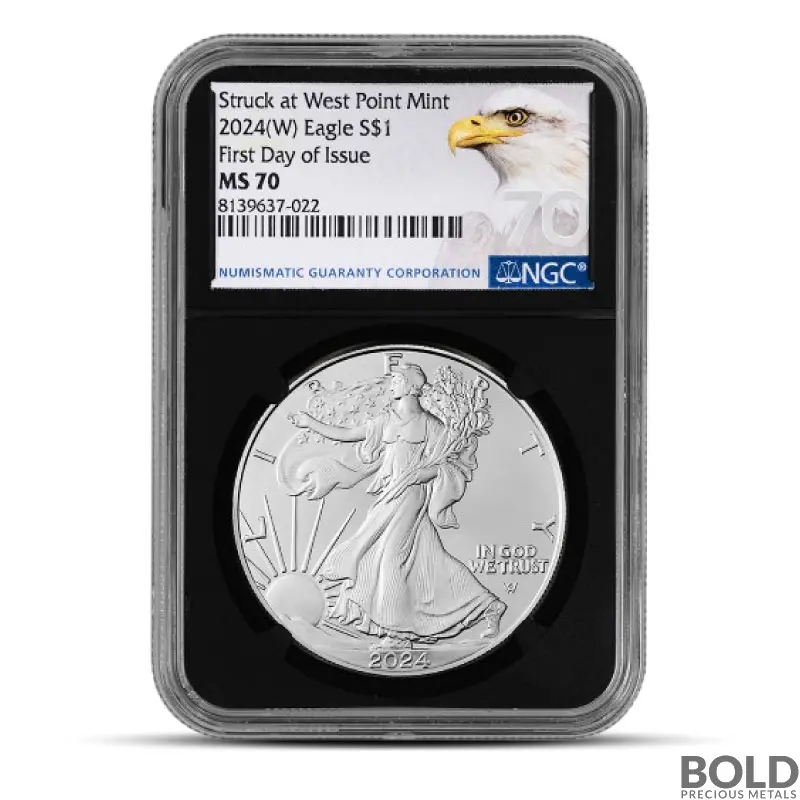 2024-W 1 oz America Silver Eagle Coin NGC MS70 (First Day Black Core Eagle Label)