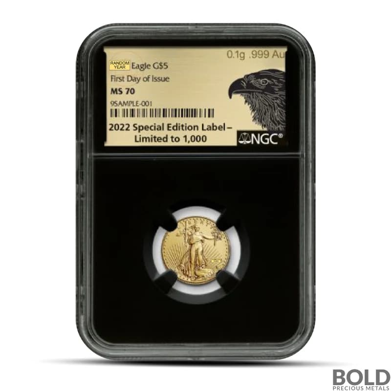 1/10 oz America Eagle MS70 NGC Gold Coin (First Day Release / Black Core)
