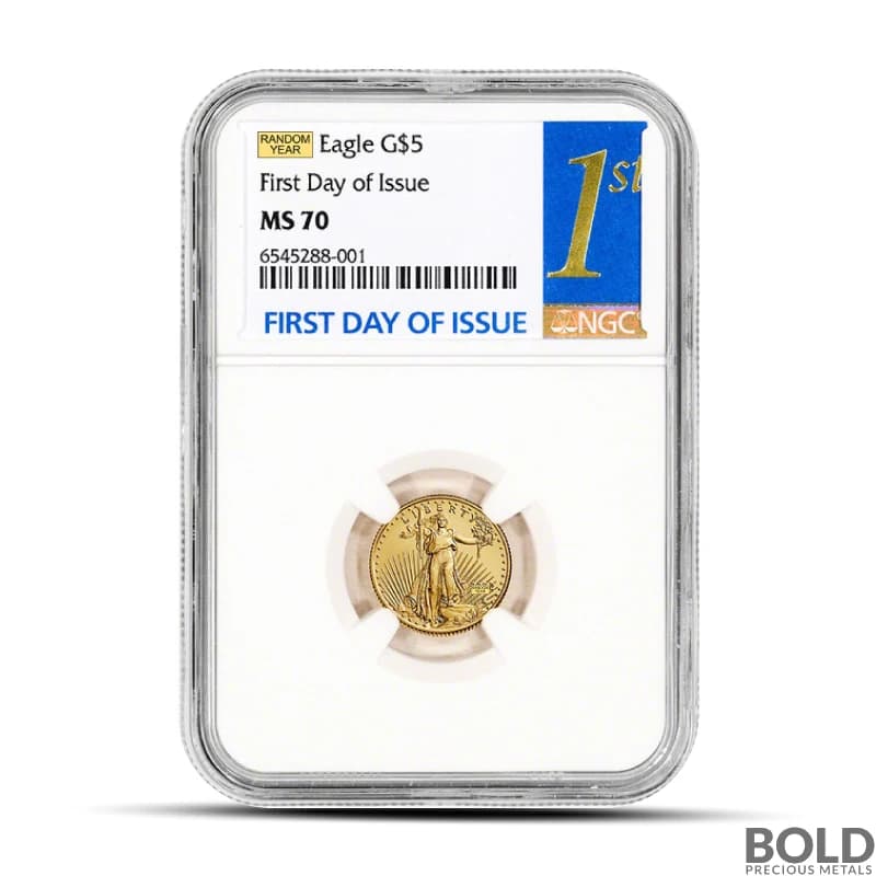 1/10 oz America Eagle MS70 NGC Gold Coin (First Day Release, Random Year)