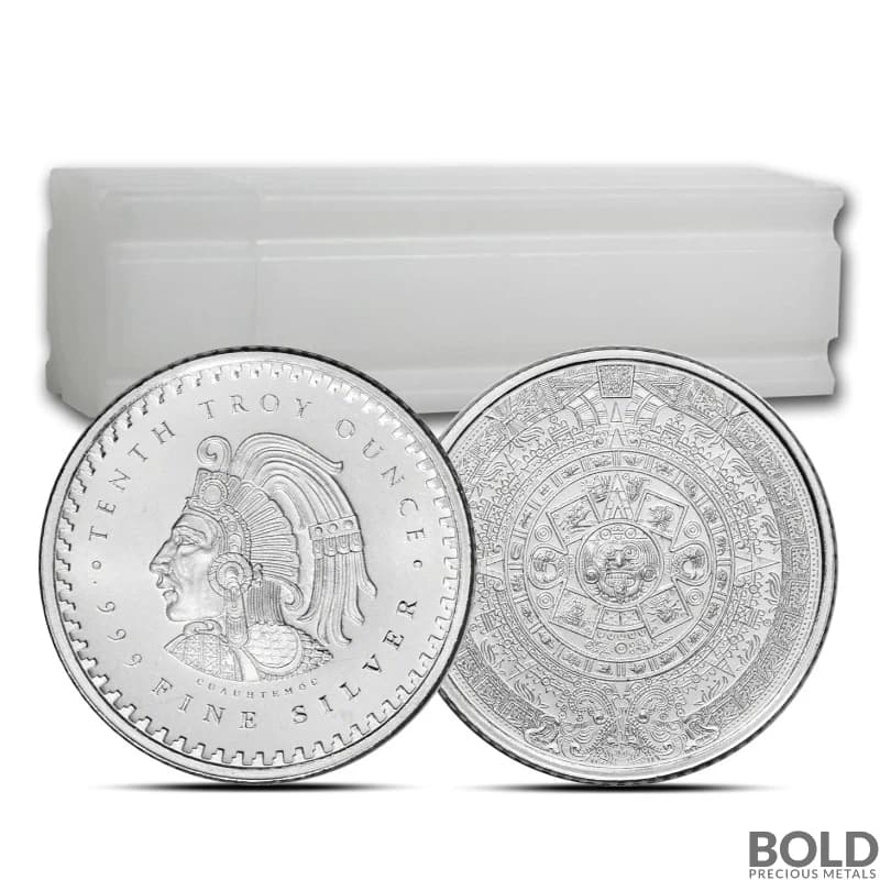 1/10 oz Aztec Calendar Silver Round .999 Fine (Tube of 50)