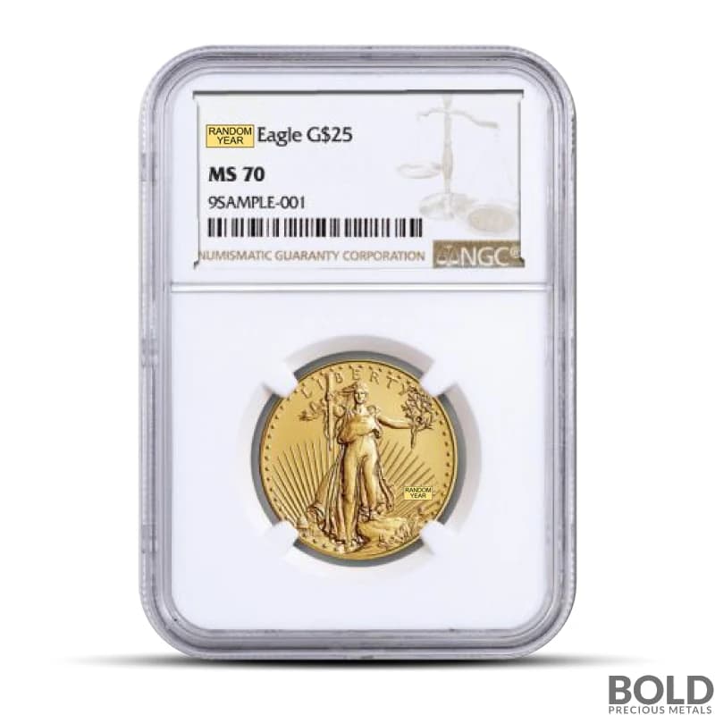 1/2 oz America Gold Eagle MS70 (Random Date, Brown Label, NGC)
