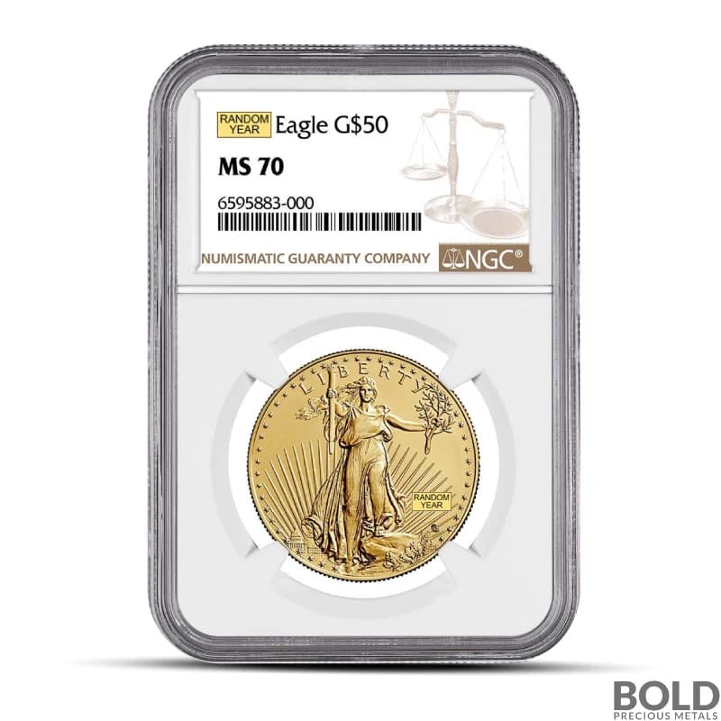 1 oz America Gold Eagle MS70 (Random Date, Brown Label, NGC)