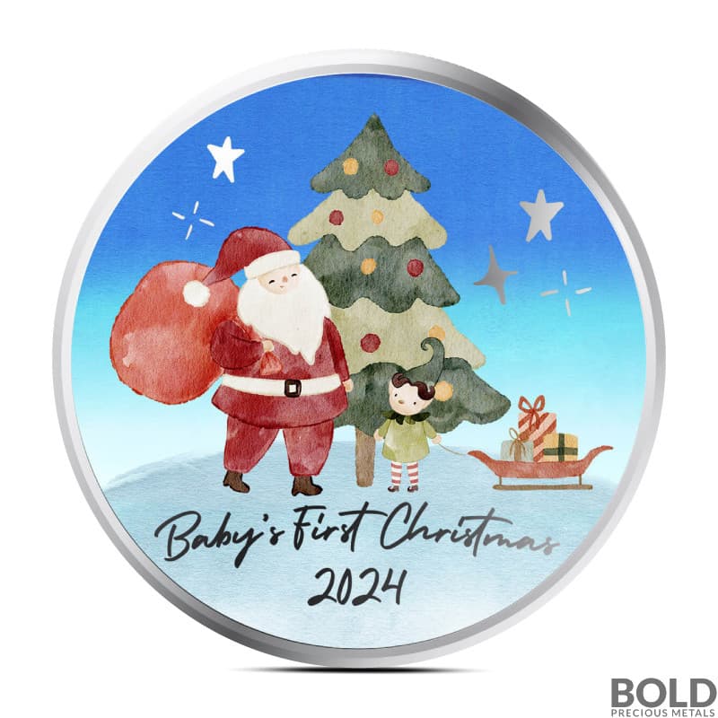 1 oz Baby's First Christmas Silver Round (Color)