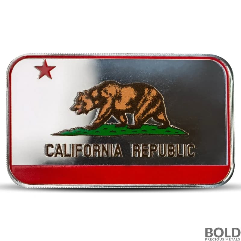 1 oz California State Flag Silver Bar (Colored)