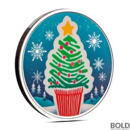 1 oz Christmas Cupcake Silver Round (Color)