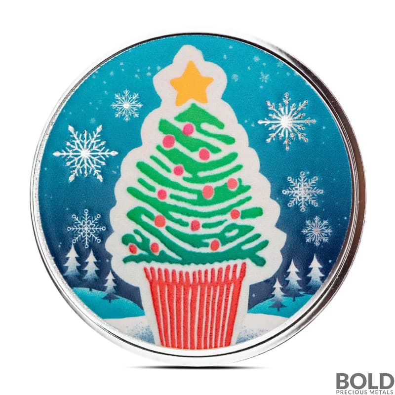 1 oz Christmas Cupcake Silver Round (Color)