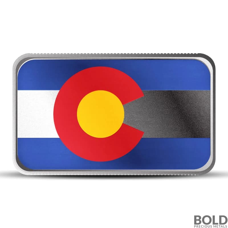 1 oz Colorado State Flag Silver Bar (Colored)