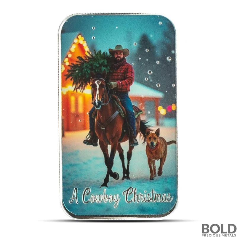 1 oz Cowboy Christmas Homecoming Silver Bar (Color)
